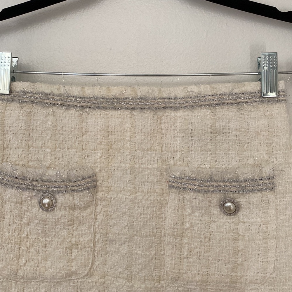 Zara Snow White Tweed High-Waist Skirt - Picture 3 of 5